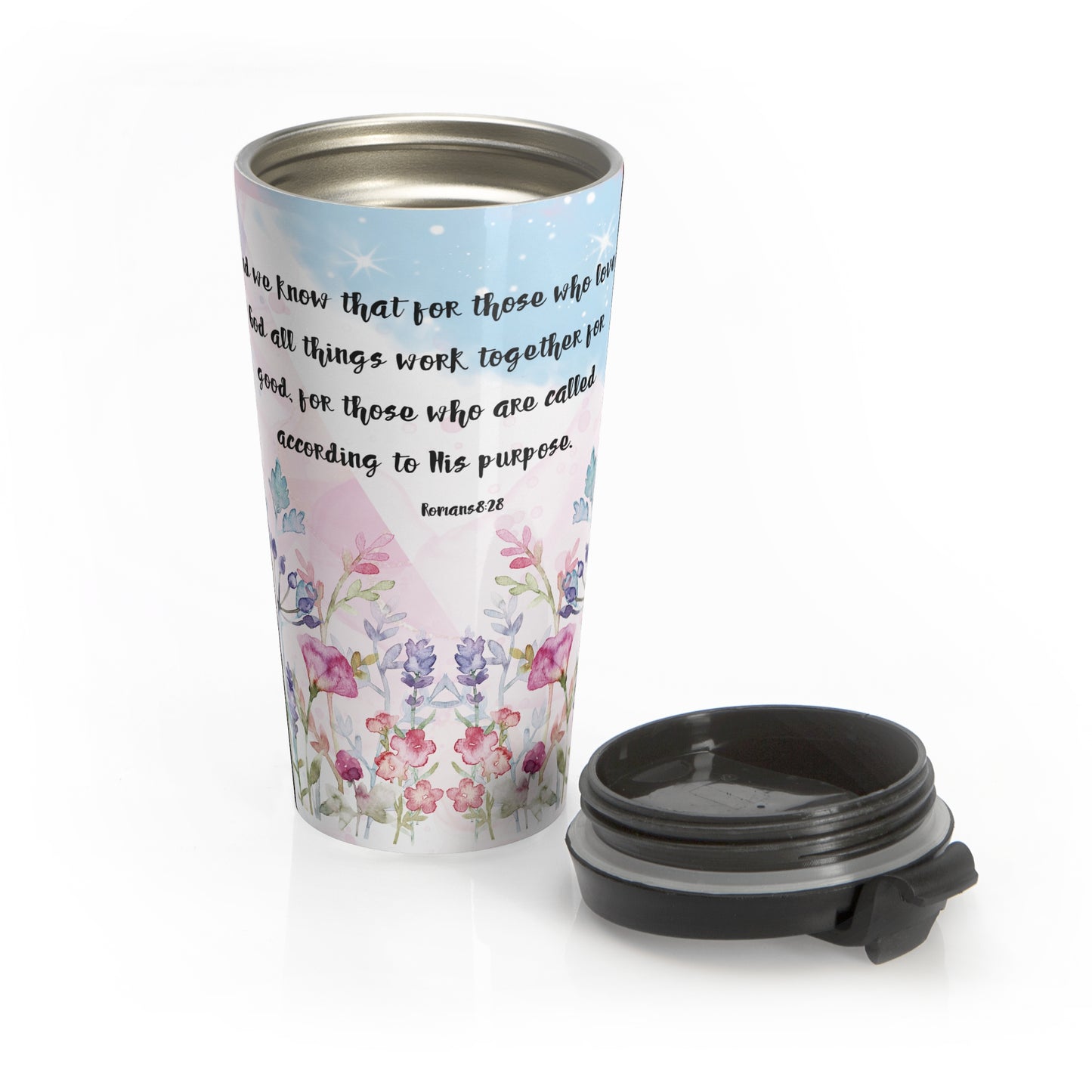 Romans 8:28 All Things for Good Stainless Steel Travel Mug