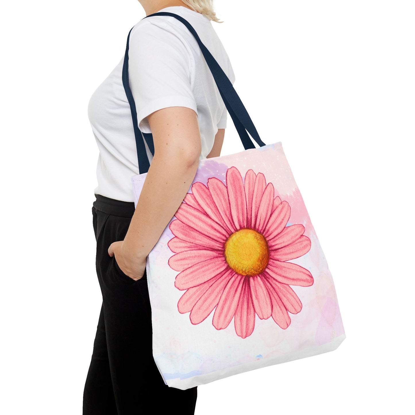 Pink Watercolor Daisy Tote Bag
