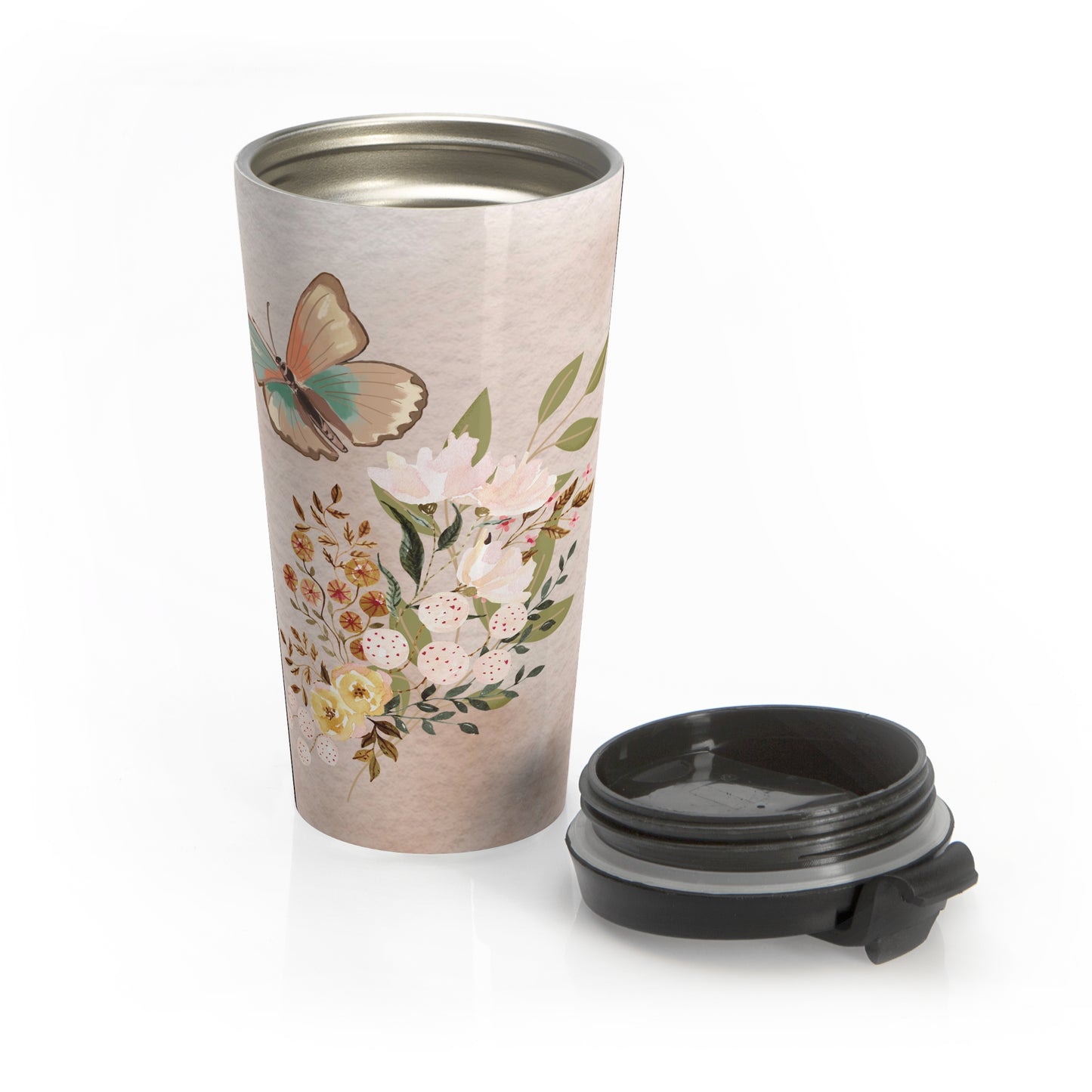 Flowers and Butterfly Stainless Steel Travel Mug