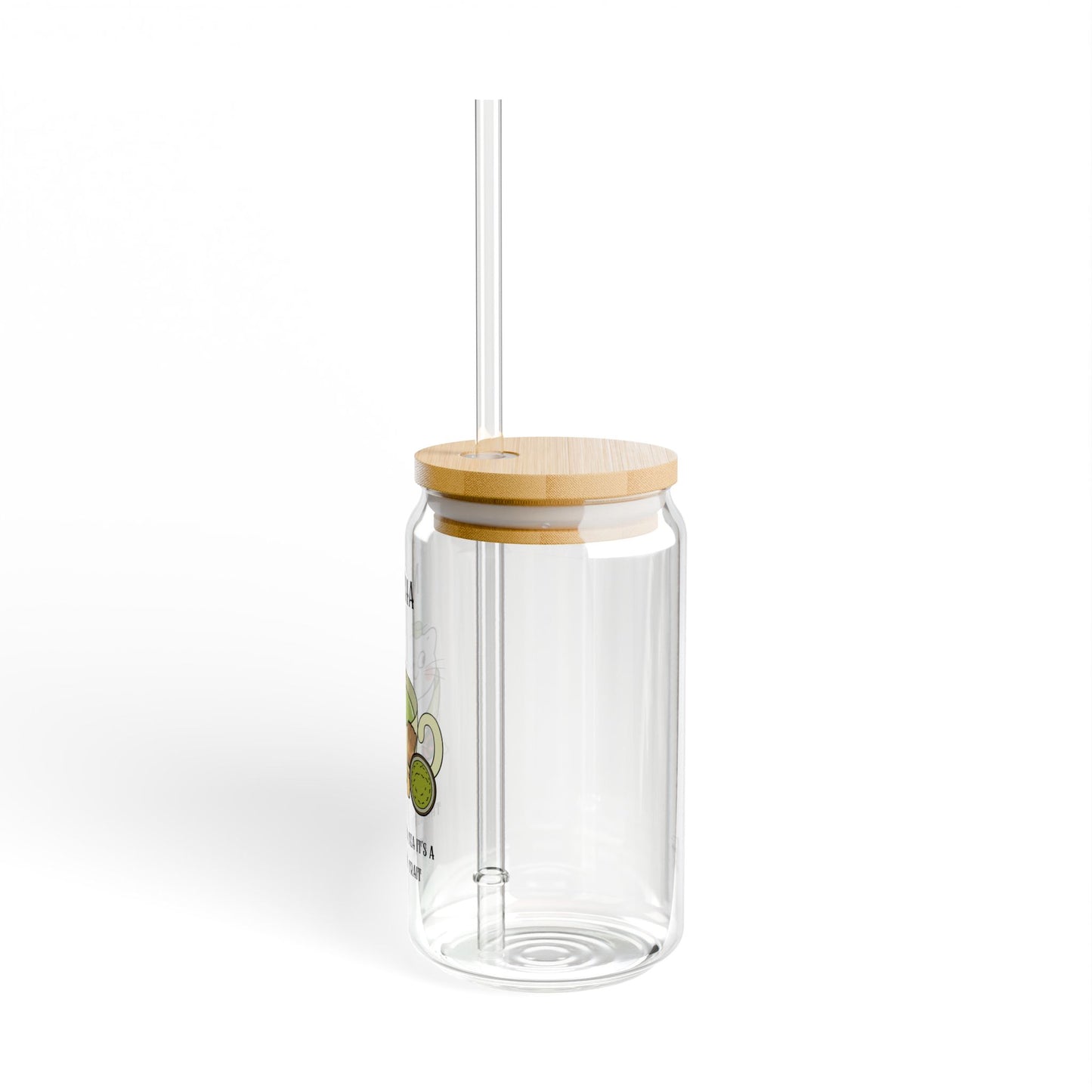 Matcha Cat Sipper Glass, 16oz - Cute Tea Lover Tumbler with Straw