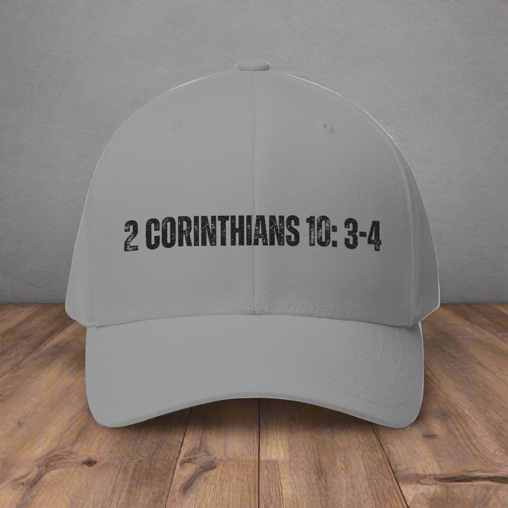 2 Corinthians 10:3-4 Embroidered Fitted Cap - Stay Positive & Stylish