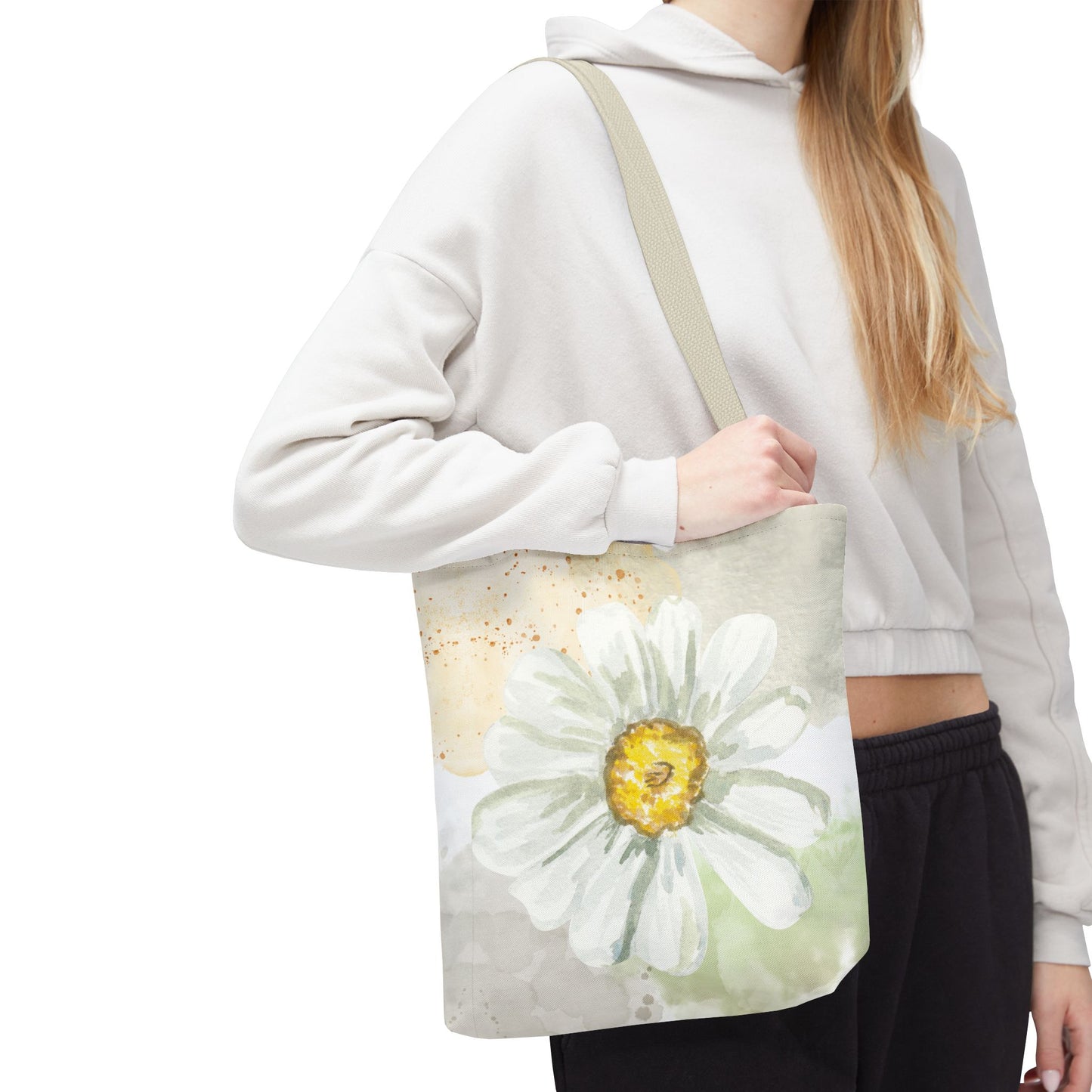 White Watercolor Daisy Tote Bag