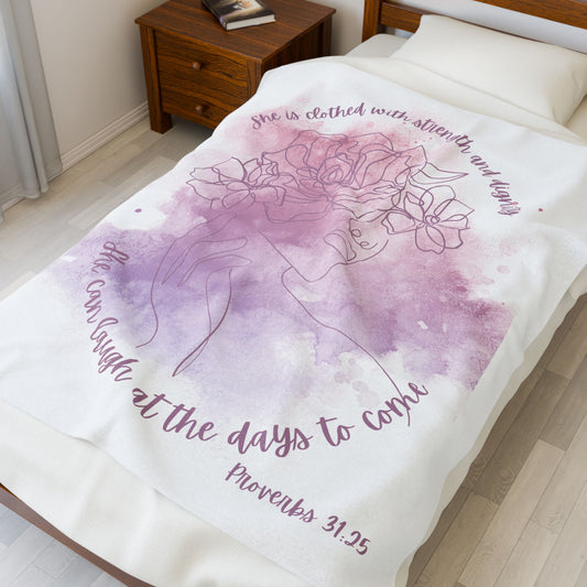 Proverbs 31:25 Velveteen Plush Blanket