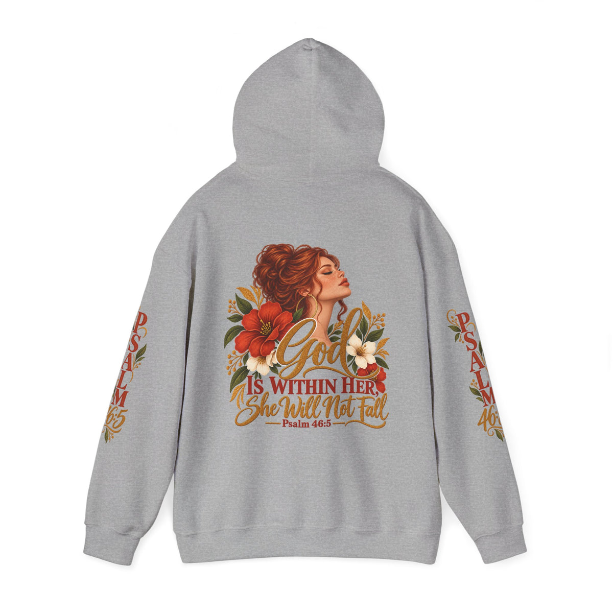 Auburn Woman Psalm 46:5 'She Will Not Fall' Hoodie – Floral Faith Women’s Pullover