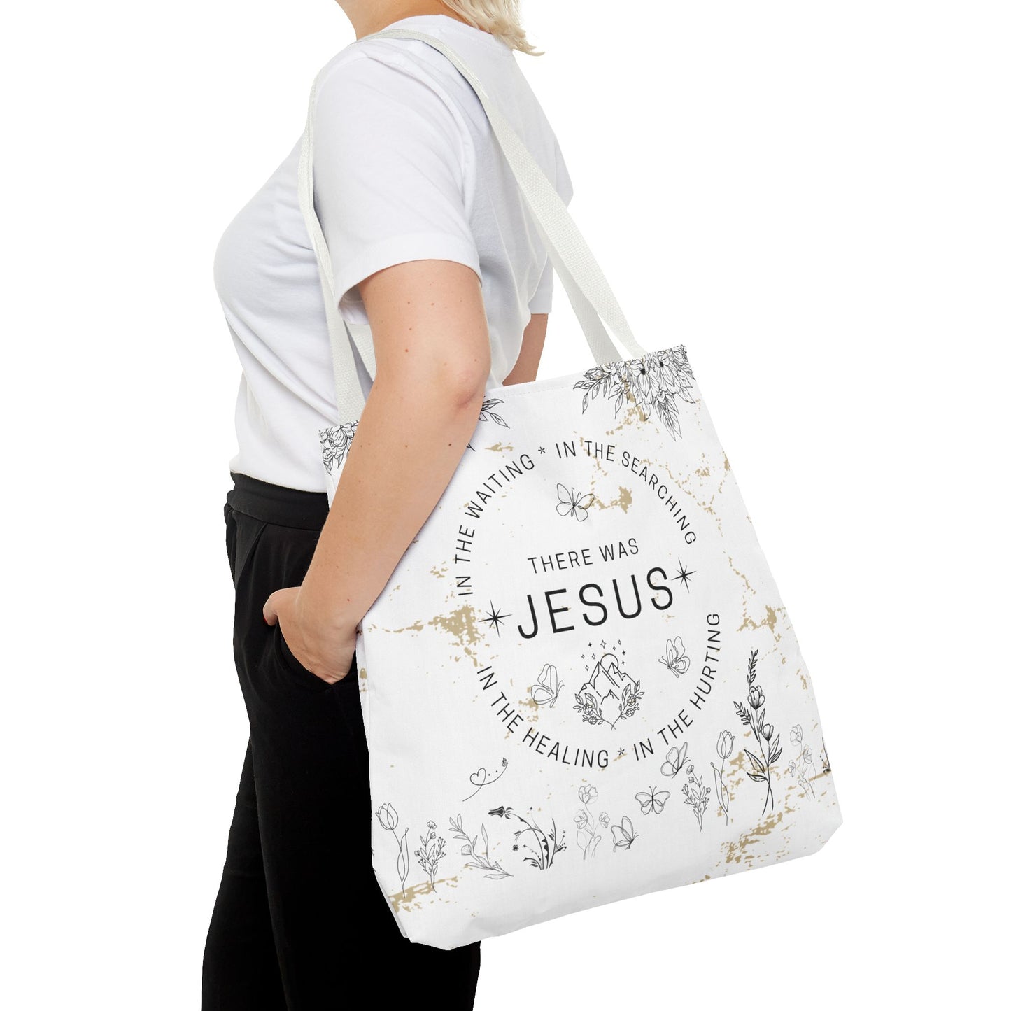 "There Was Jesus" tote bag - Floral Design for Faithful Living