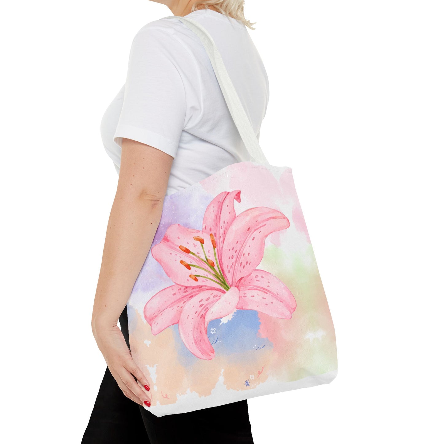 Pink Watercolor Lily Tote Bag