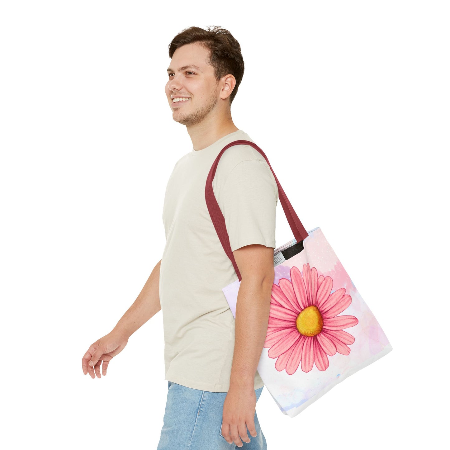 Pink Watercolor Daisy Tote Bag