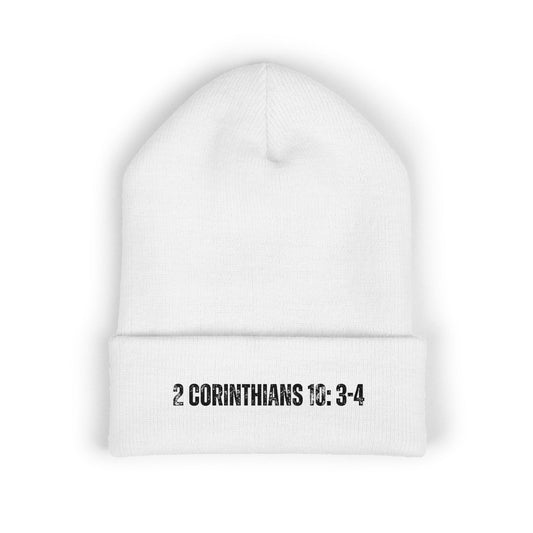 2 Corinthians 10:3-4 Classic Cuffed Beanie | Embroidered Winter Hat
