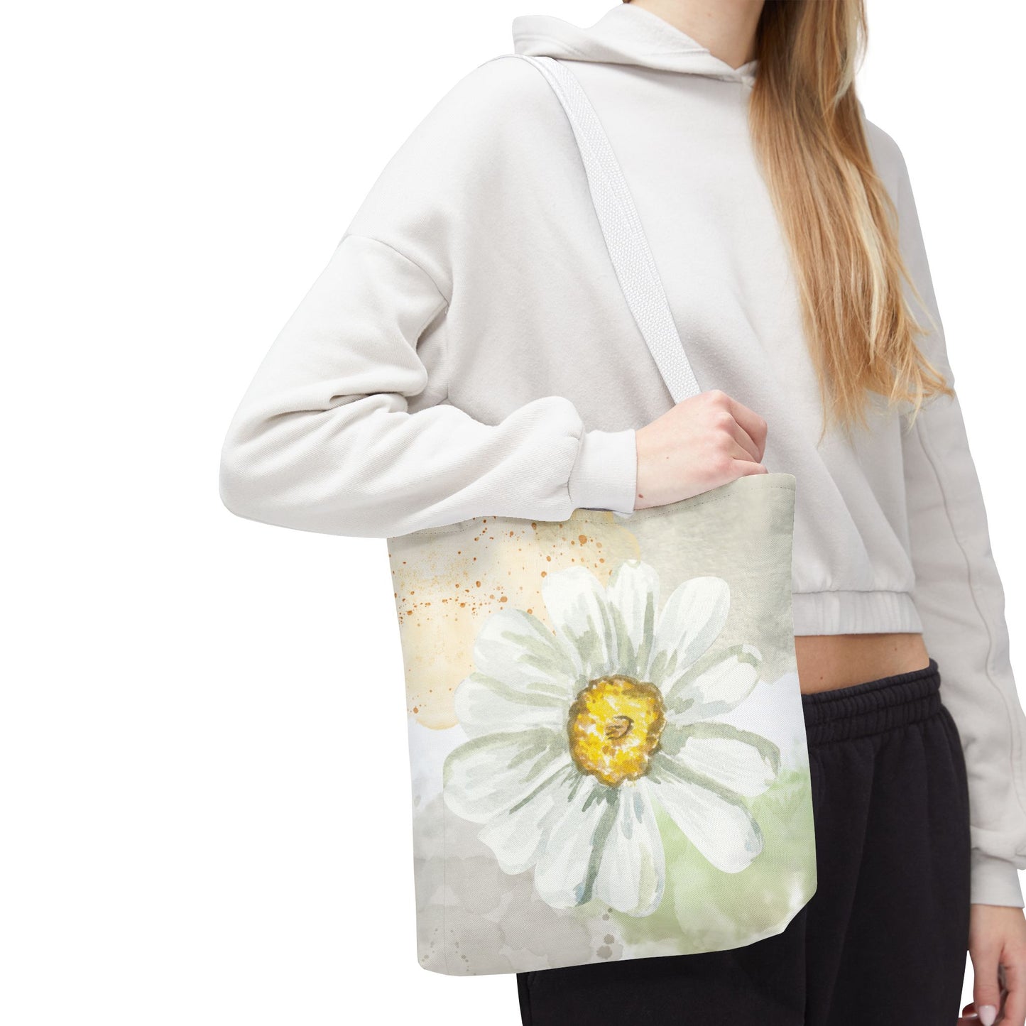 White Watercolor Daisy Tote Bag