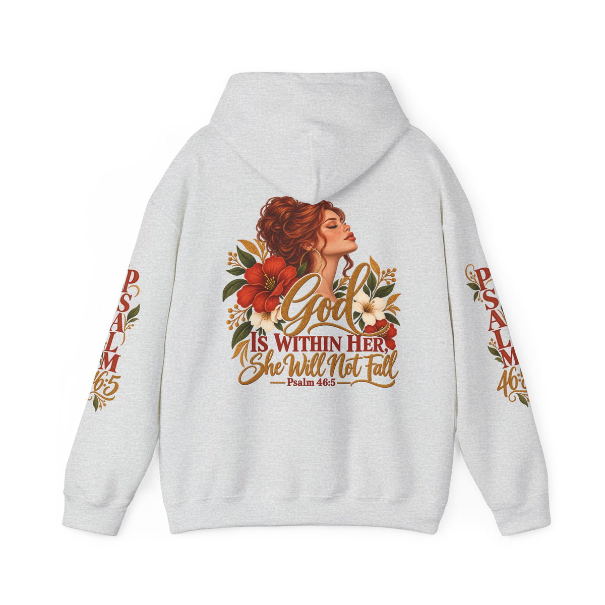 Auburn Woman Psalm 46:5 'She Will Not Fall' Hoodie – Floral Faith Women’s Pullover