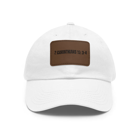 2 Corinthians 10:3-4 baseball cap with leather patch