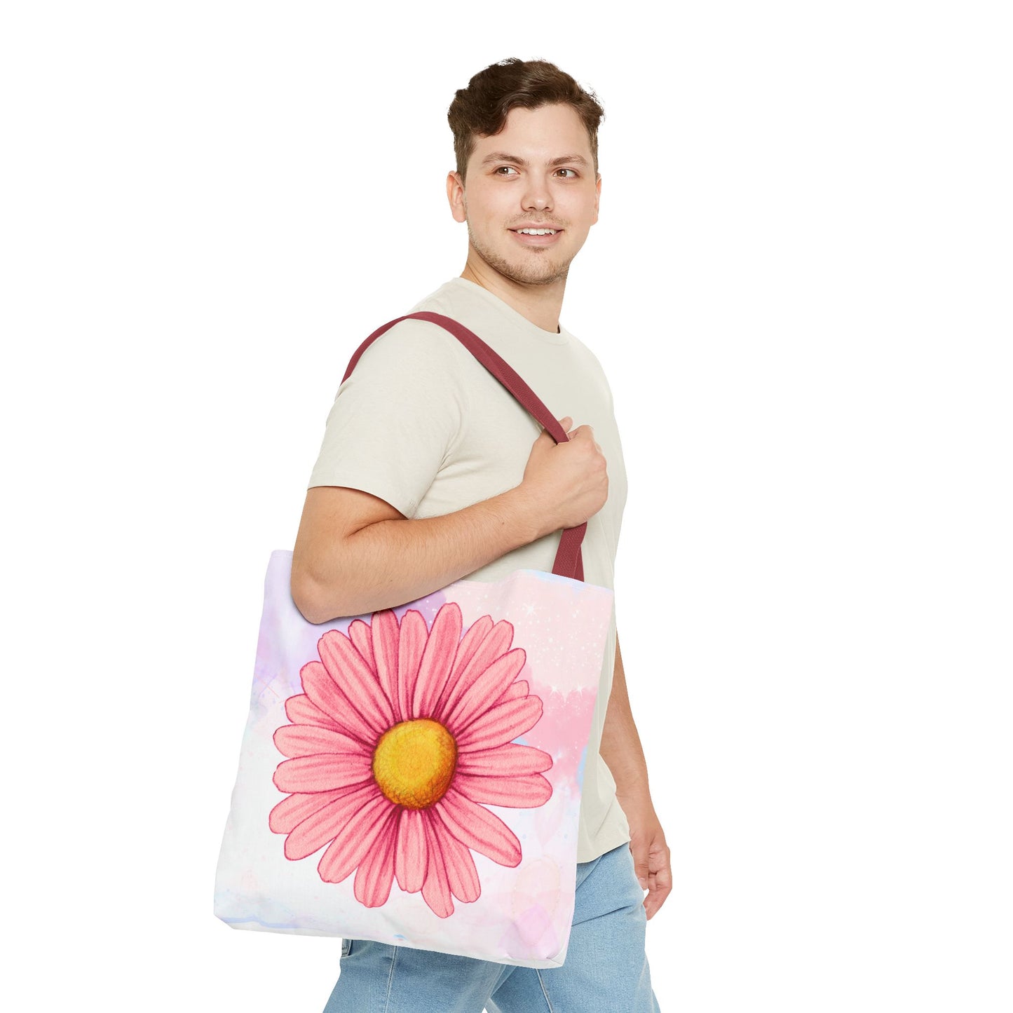 Pink Watercolor Daisy Tote Bag