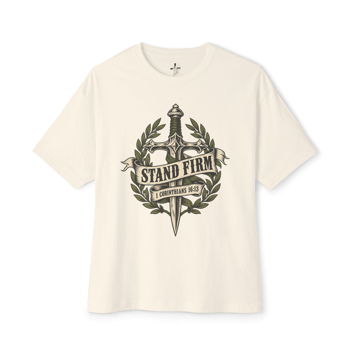 Stand Firm Sword Tee — Christian Faith Graphic T-Shirt (1 Corinthians 16:13)