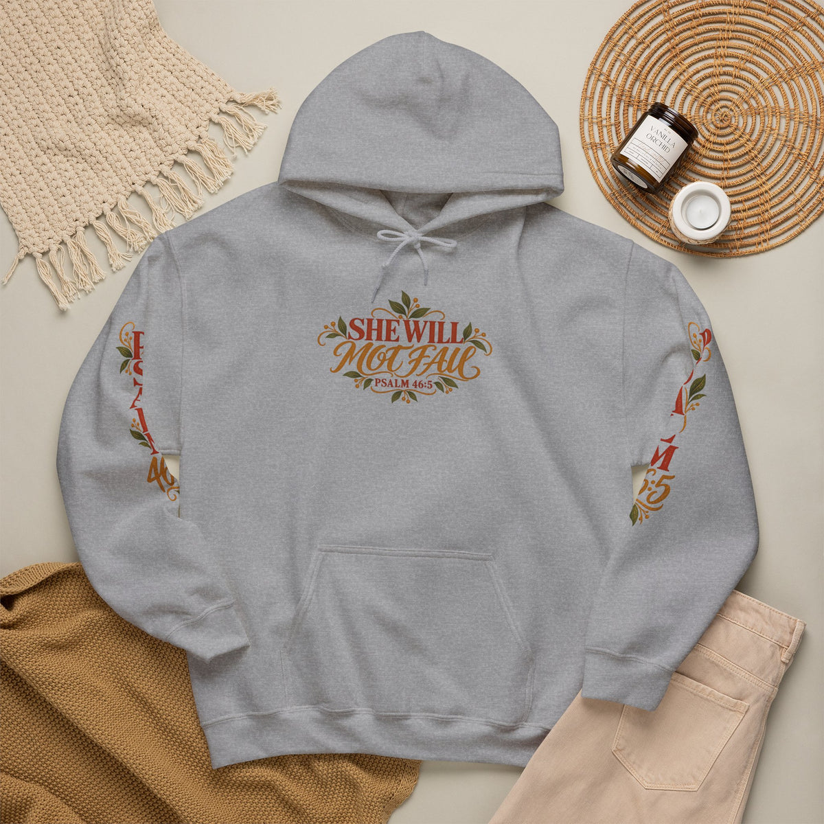 Auburn Woman Psalm 46:5 'She Will Not Fall' Hoodie – Floral Faith Women’s Pullover