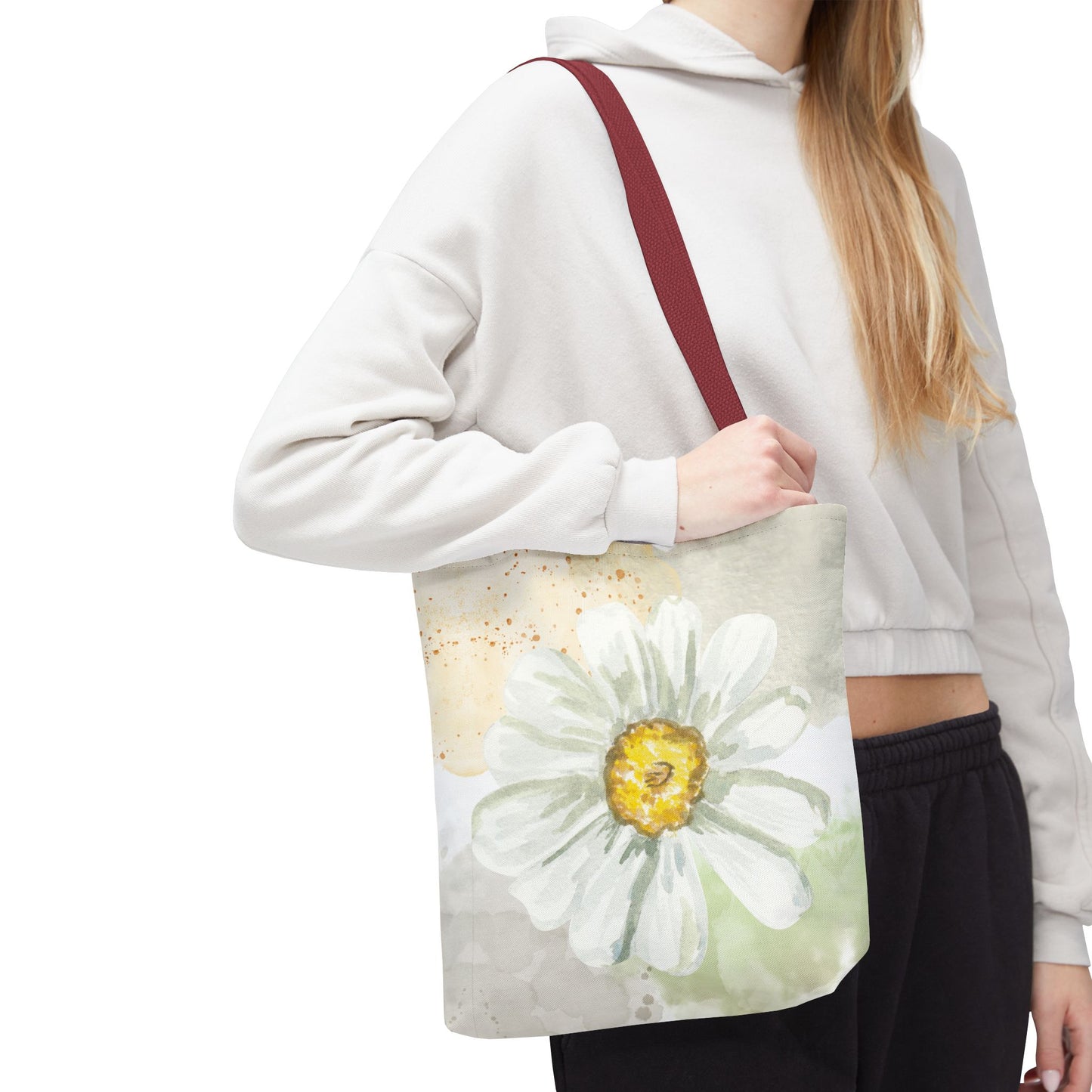 White Watercolor Daisy Tote Bag
