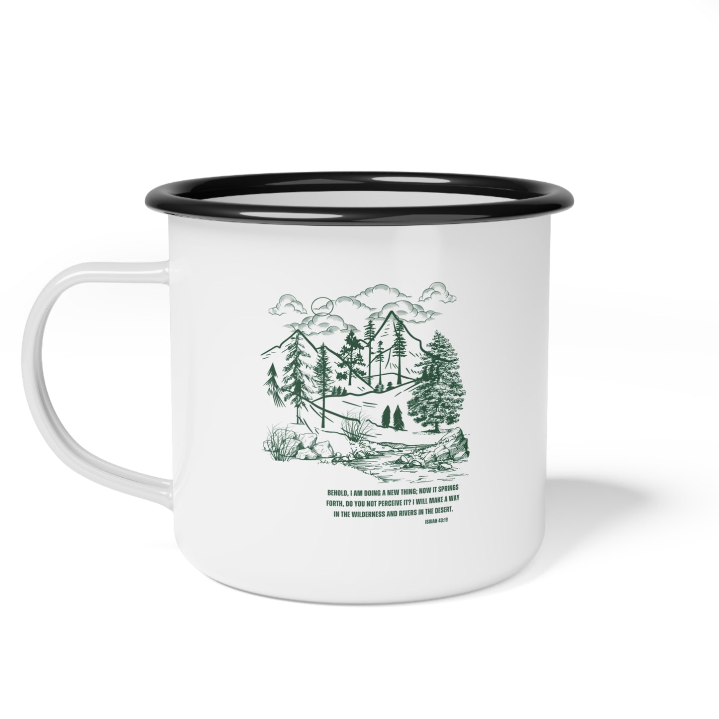 Isaiah 43:19 Adventure-Inspired Enamel Camp Cup with Nature Print