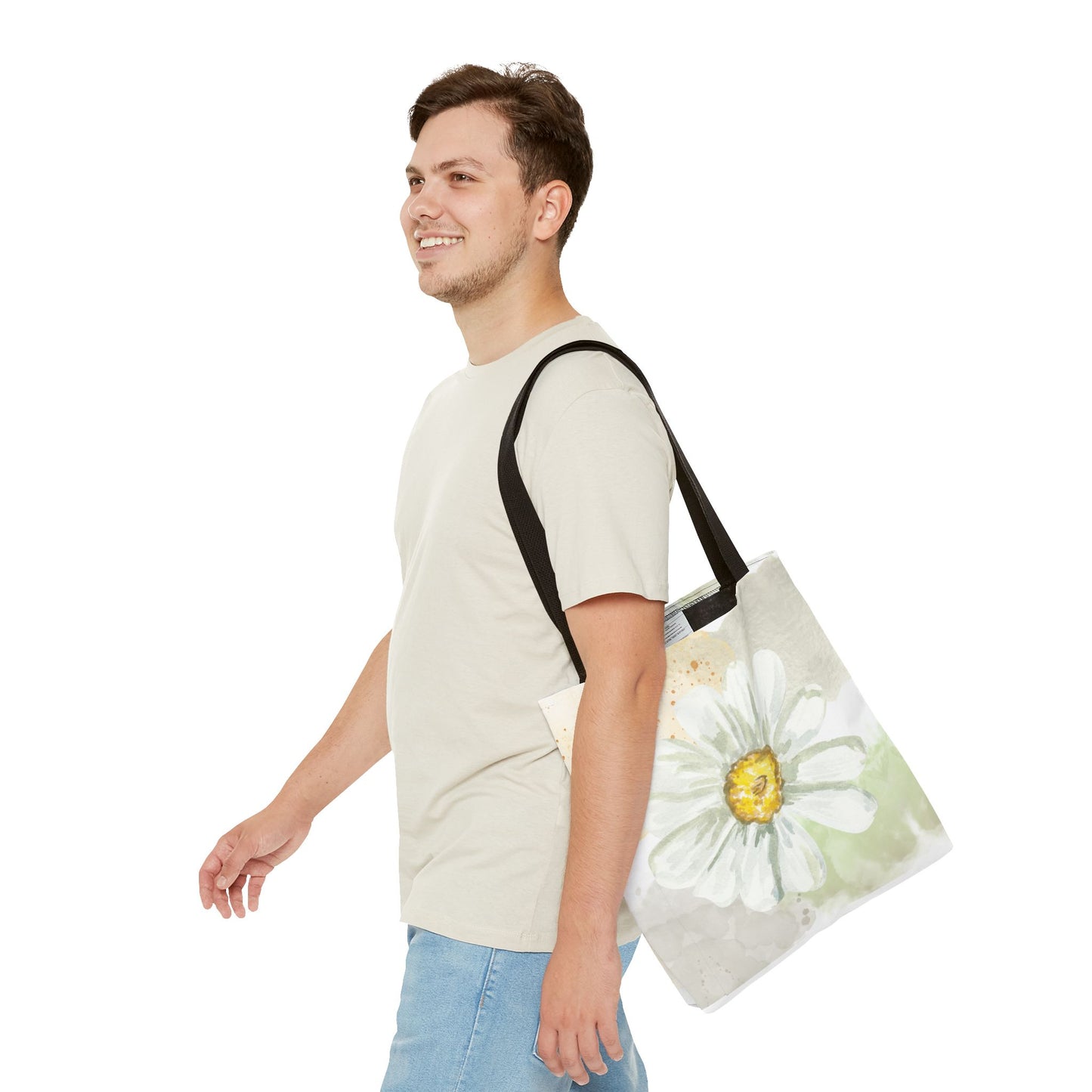 White Watercolor Daisy Tote Bag