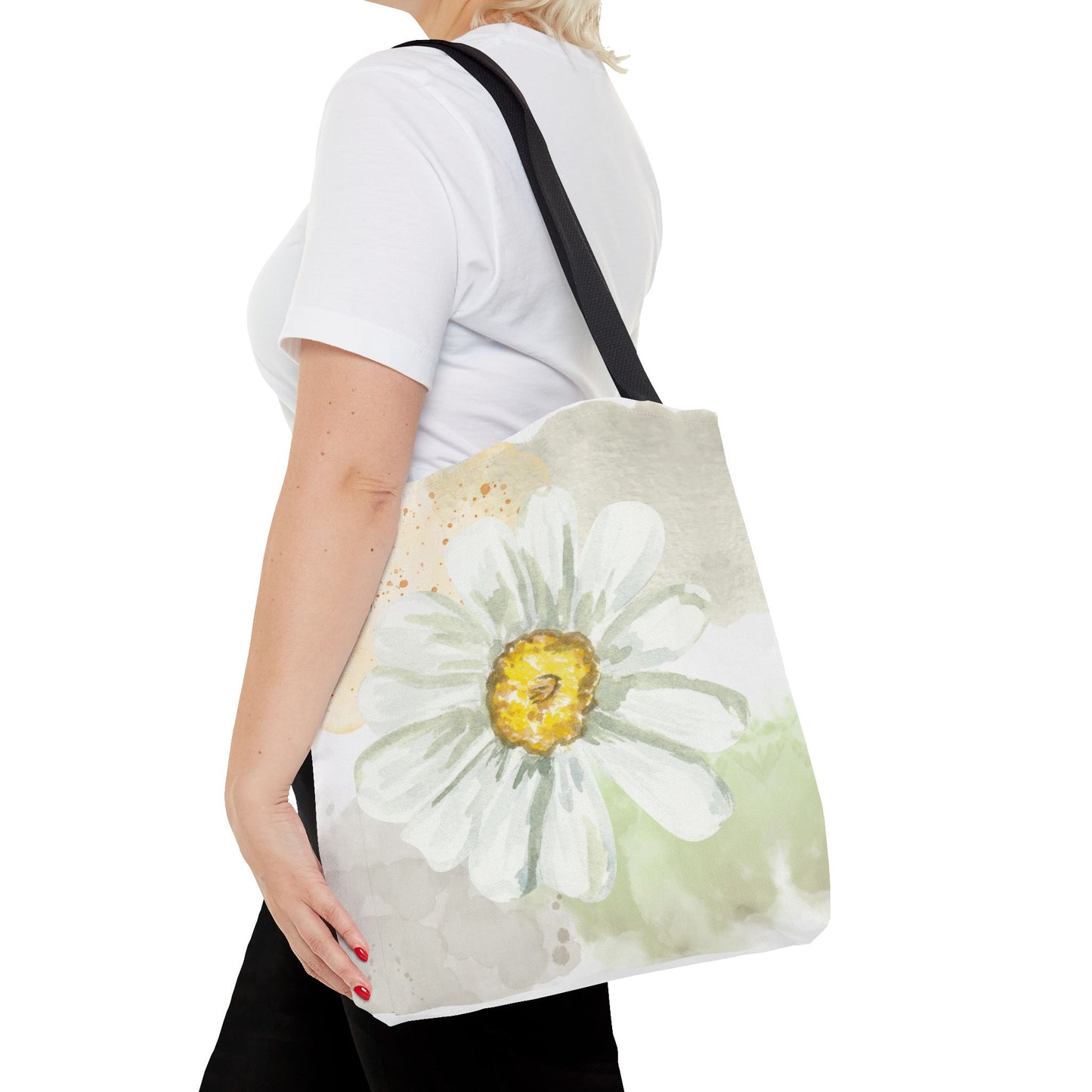 White Watercolor Daisy Tote Bag