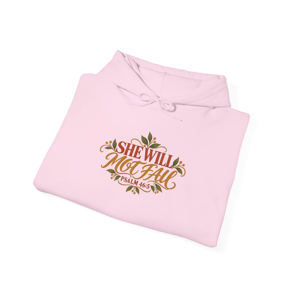 Brunette Woman Psalm 46:5 'She Will Not Fall' Hoodie – Floral Faith Women’s Pullover