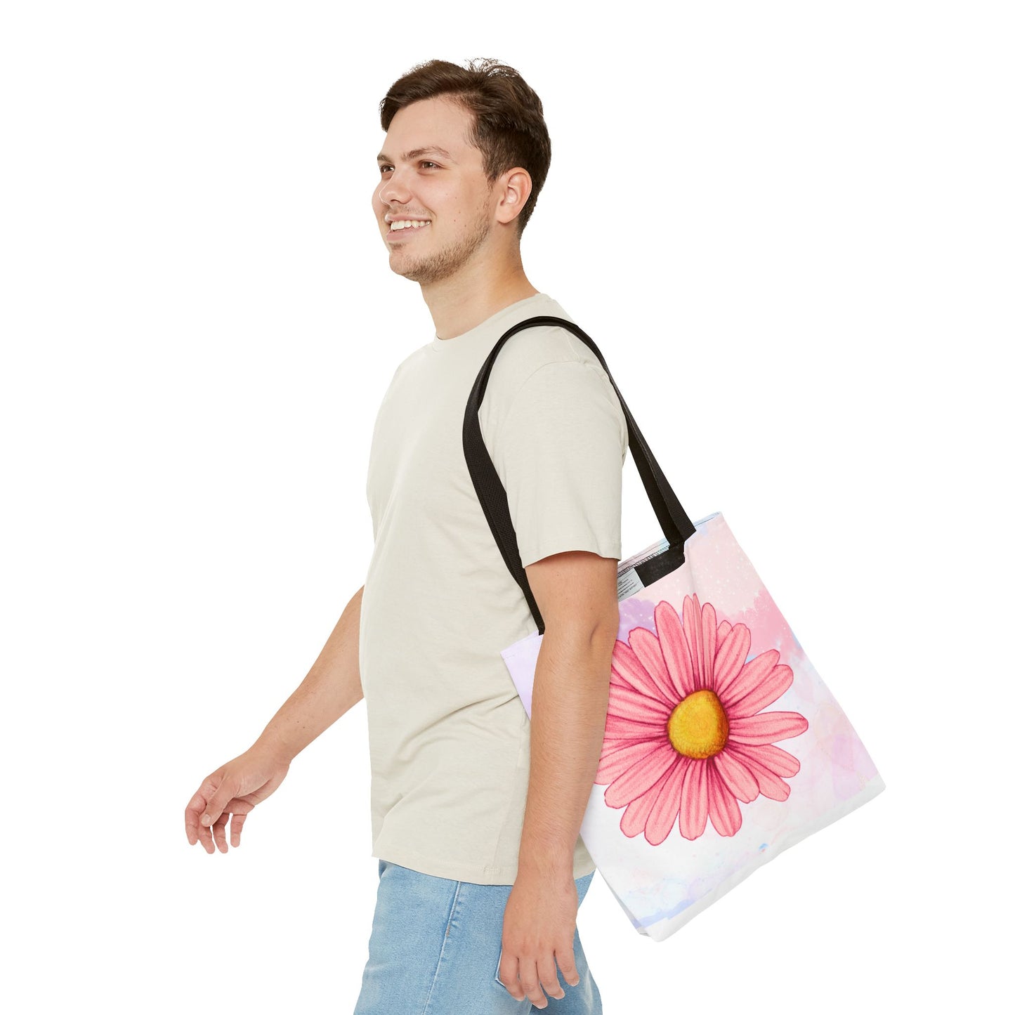 Pink Watercolor Daisy Tote Bag