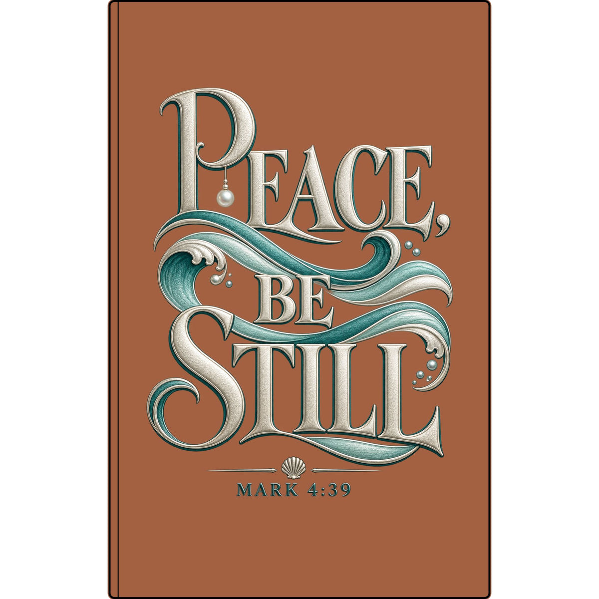 Vegan Leather Journal — "Peace, Be Still" Engraved Christian Notebook (Mark 4:39)
