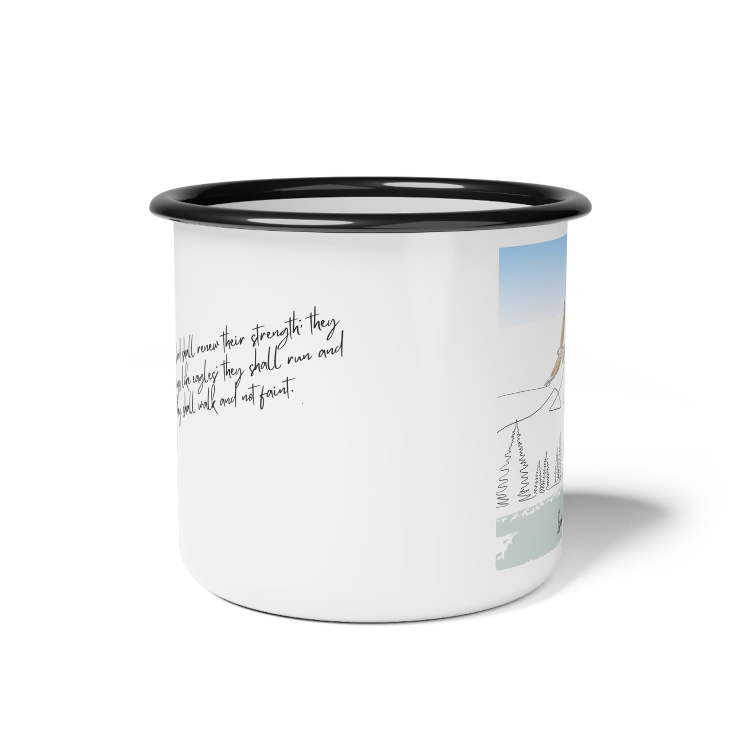 Wings like Eagles Enamel Camp Cup - "Jesus, Coffee, and Me" - Perfect for Faith Lovers