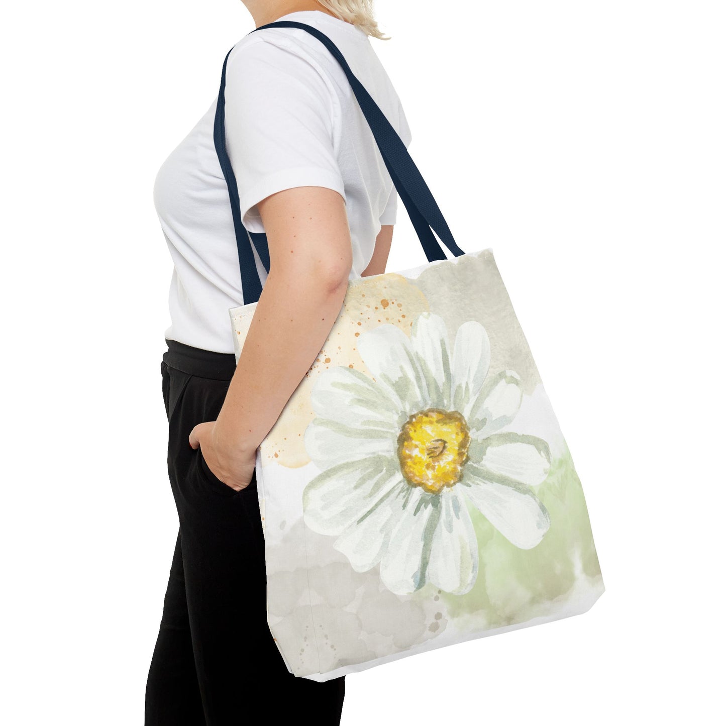 White Watercolor Daisy Tote Bag