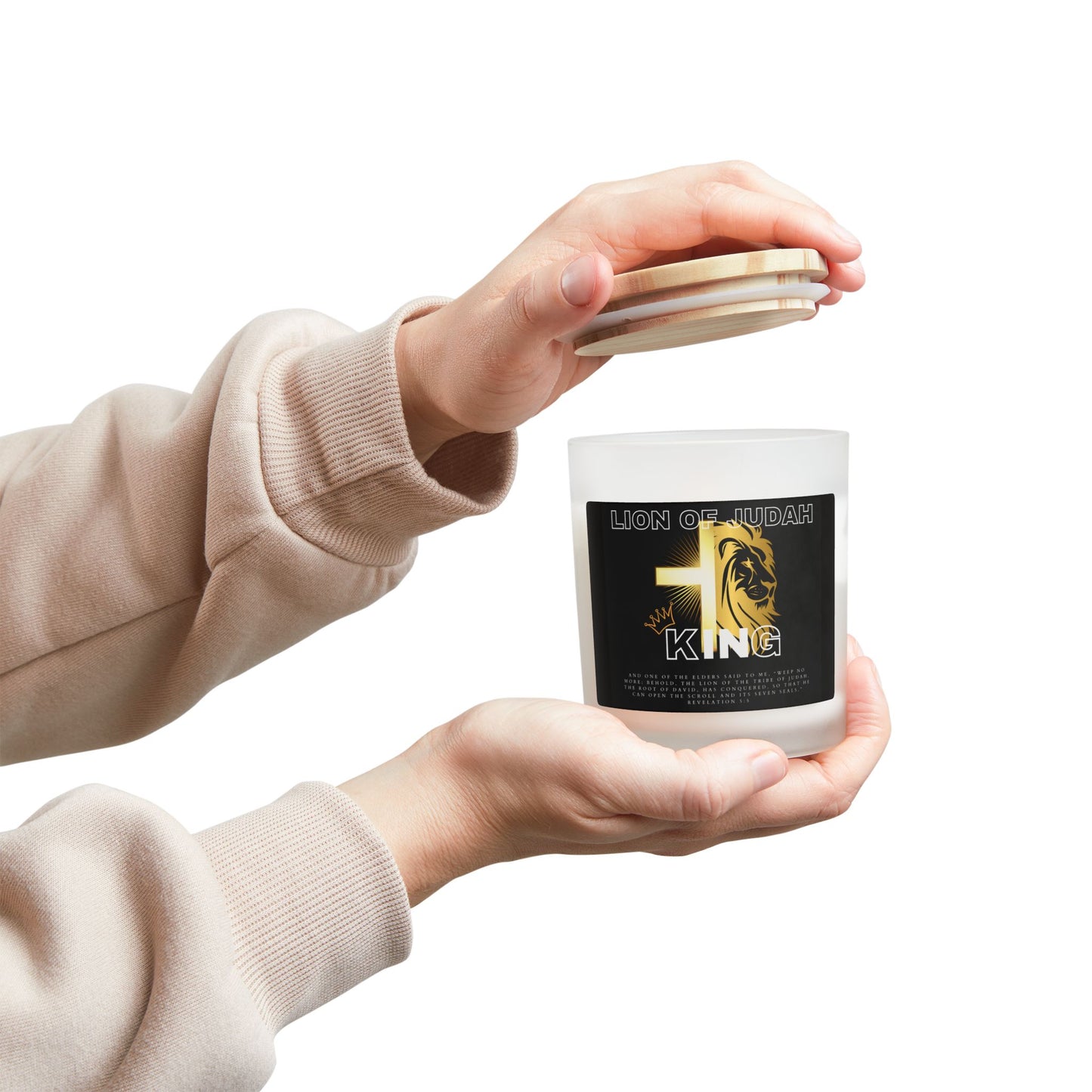 Lion of Judah Frosted Glass Candle, 11oz