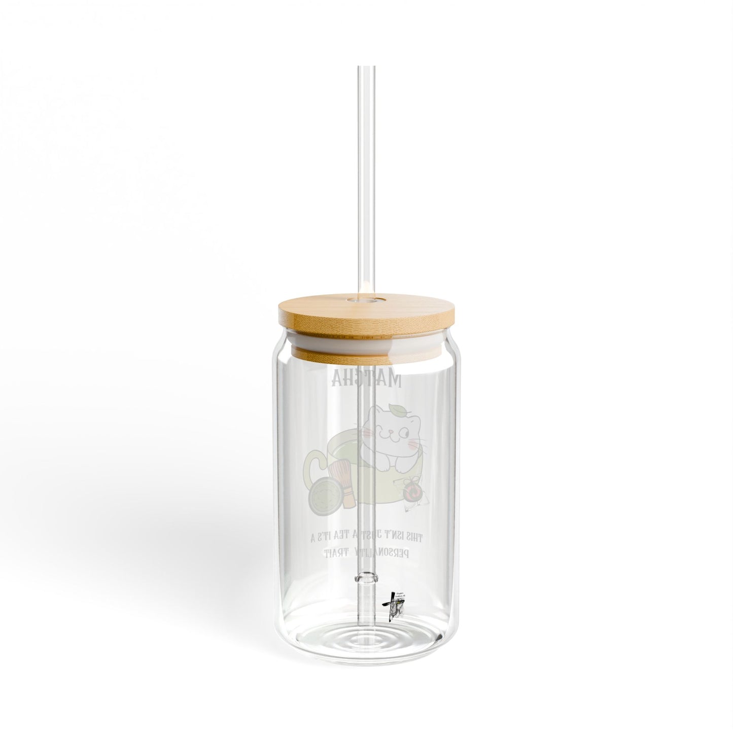 Matcha Cat Sipper Glass, 16oz - Cute Tea Lover Tumbler with Straw