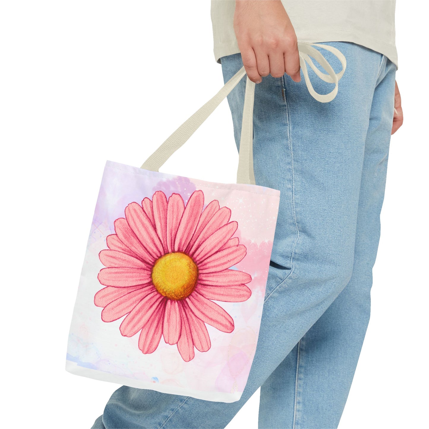 Pink Watercolor Daisy Tote Bag