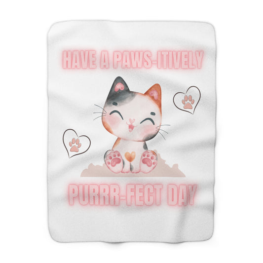 Purr-fect Day Sherpa Fleece Blanket with Cat Design