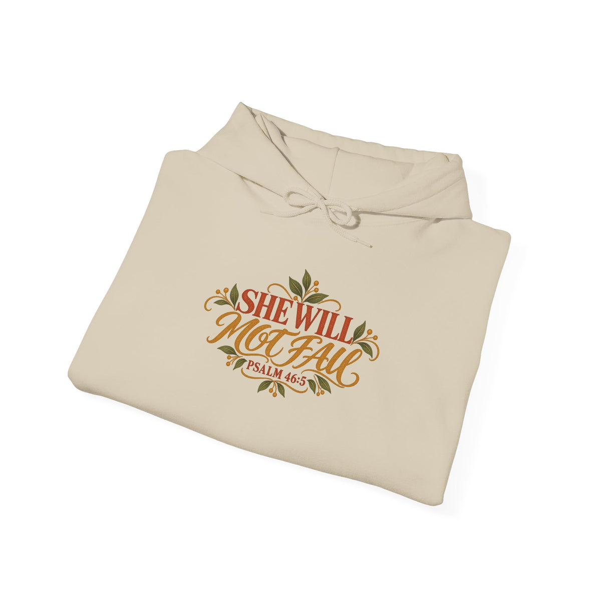Copy of Brunette Woman Psalm 46:5 'She Will Not Fall' Hoodie – Floral Faith Women’s Pullover