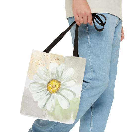 White Watercolor Daisy Tote Bag
