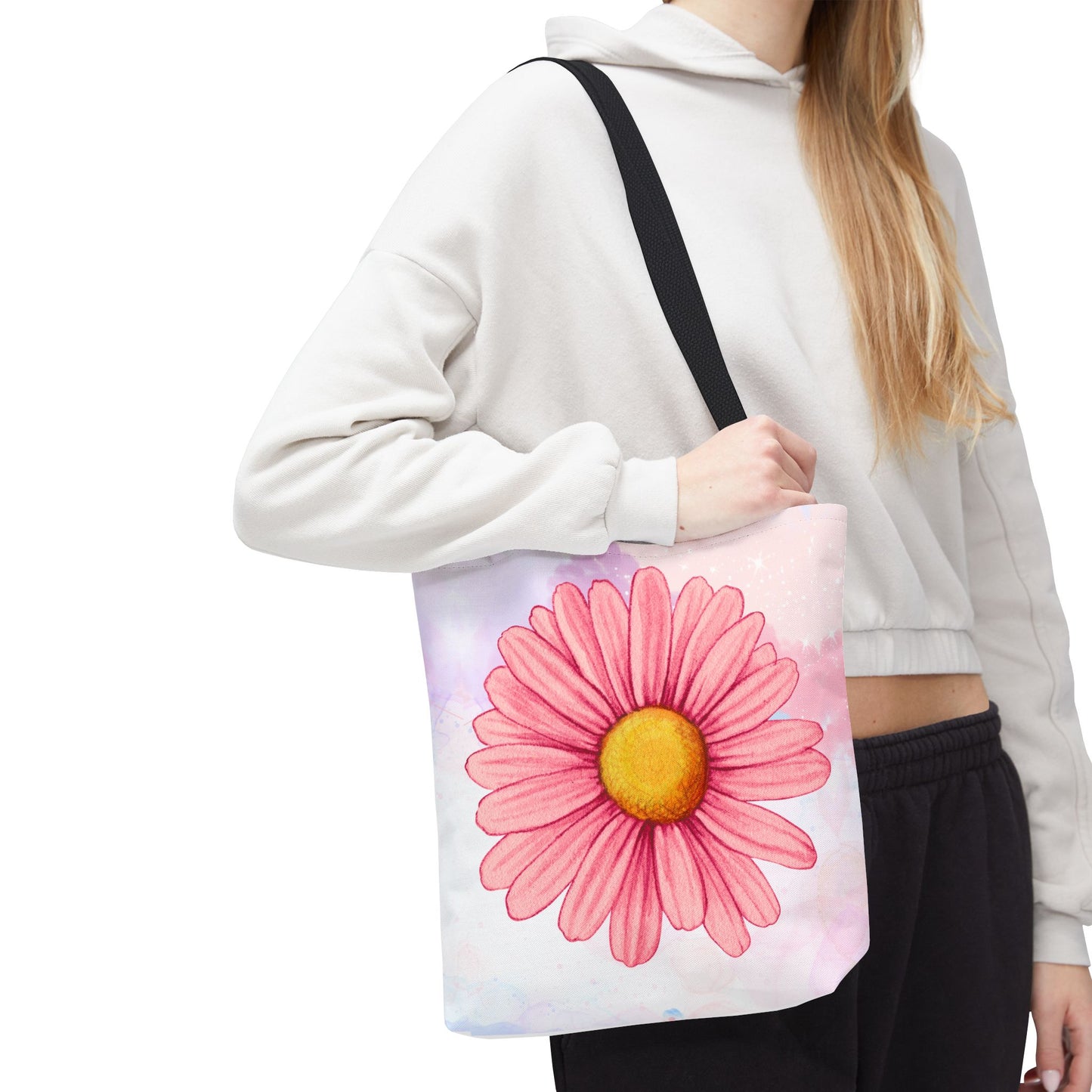 Pink Watercolor Daisy Tote Bag