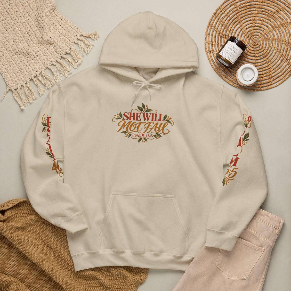 Auburn Woman Psalm 46:5 'She Will Not Fall' Hoodie – Floral Faith Women’s Pullover
