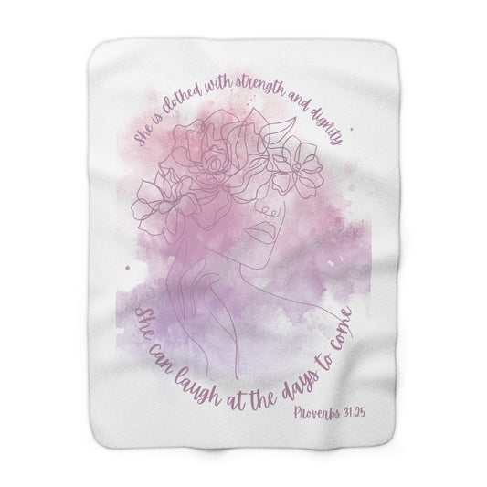 'She is Clothed with Strength and Dignity' Sherpa Fleece Blanket