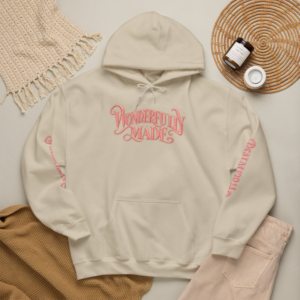 Wonderfully Made Hoodie — Floral Pearl Backprint Hooded Sweatshirt