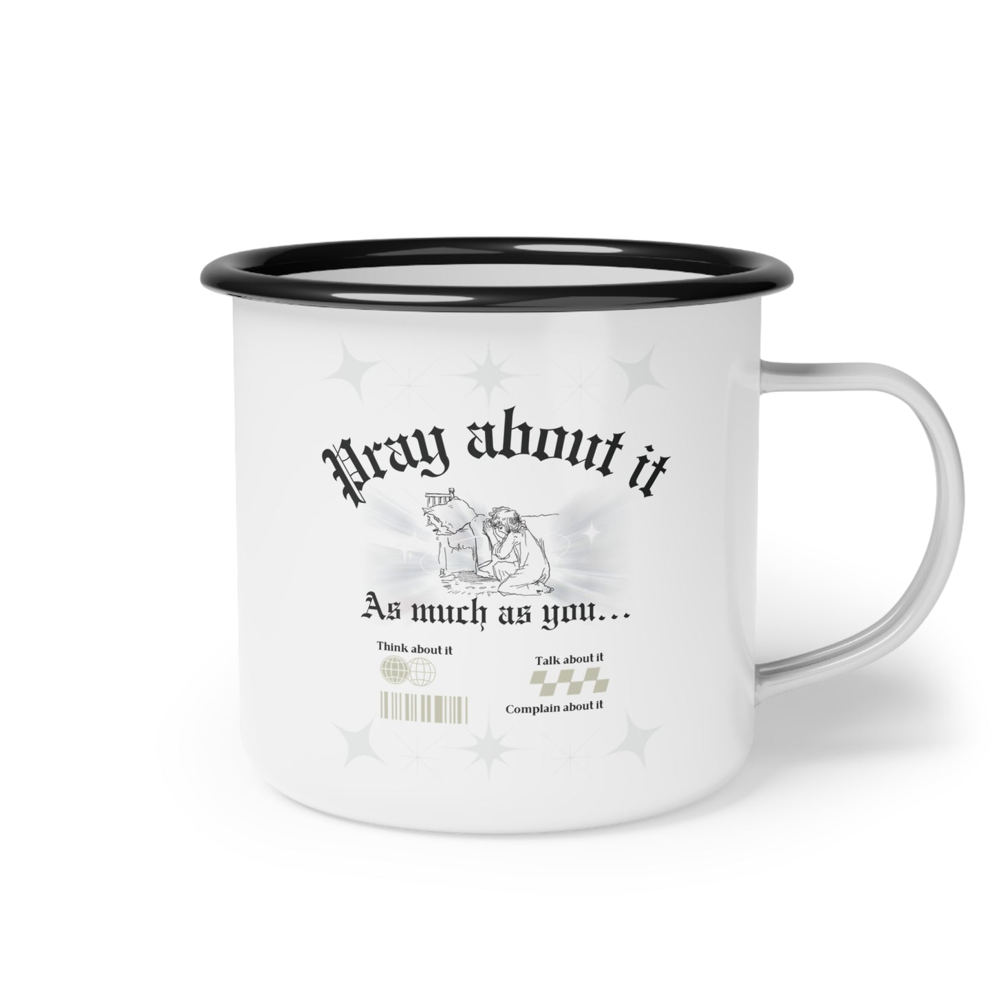 Pray about it Enamel Camp Cup - "Jesus, Coffee, and Me" - Perfect for Faith Lovers