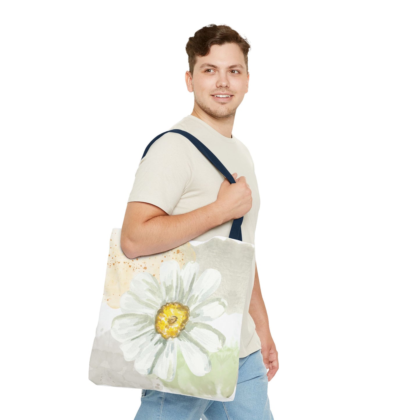 White Watercolor Daisy Tote Bag