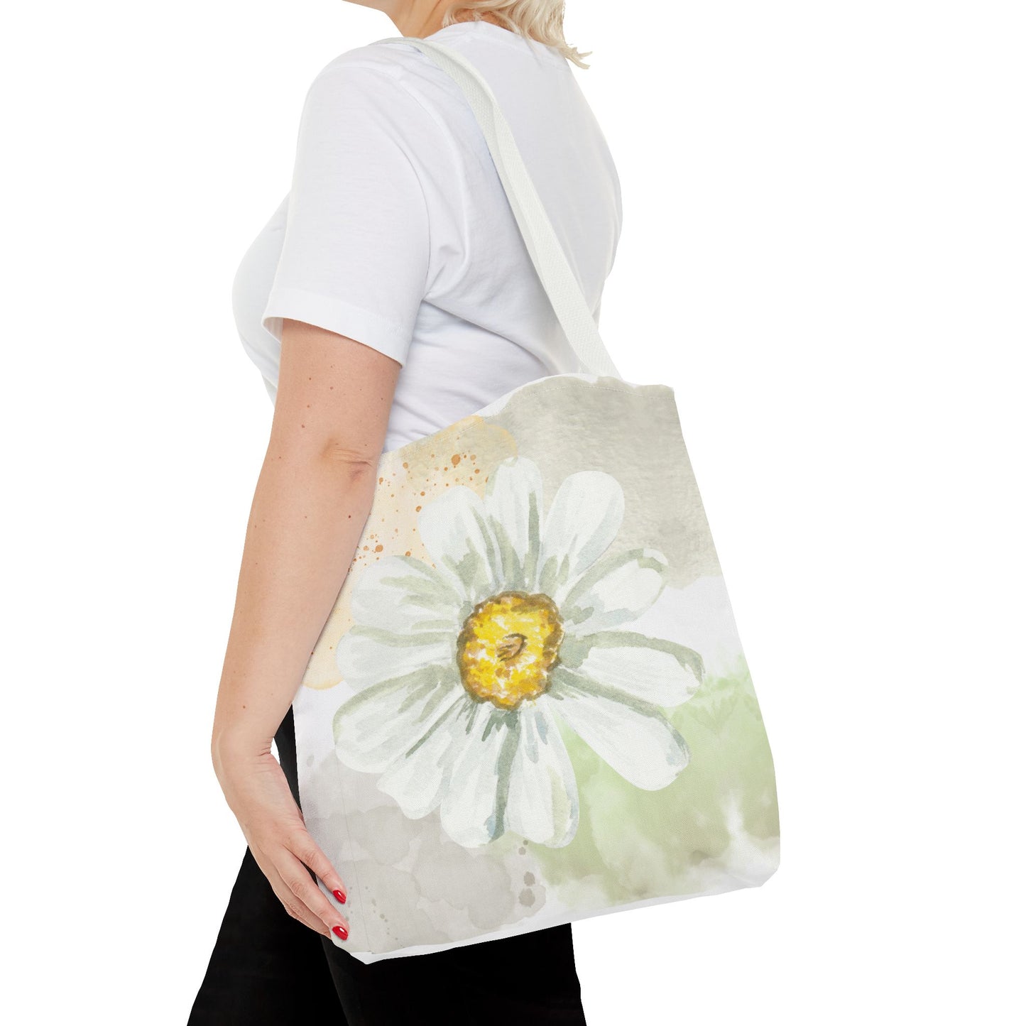 White Watercolor Daisy Tote Bag