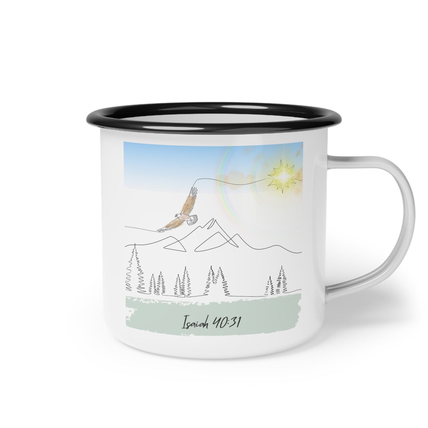 Wings like Eagles Enamel Camp Cup - "Jesus, Coffee, and Me" - Perfect for Faith Lovers