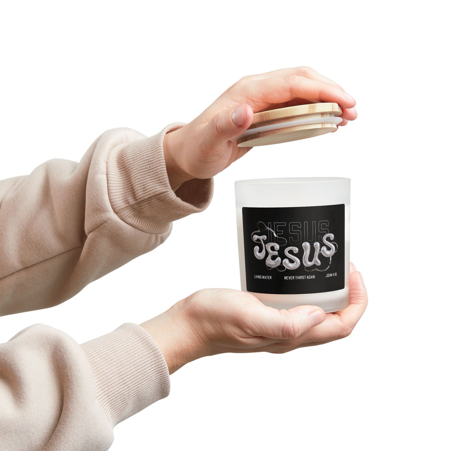 Jesus Living Water Frosted Glass Candle, 11oz