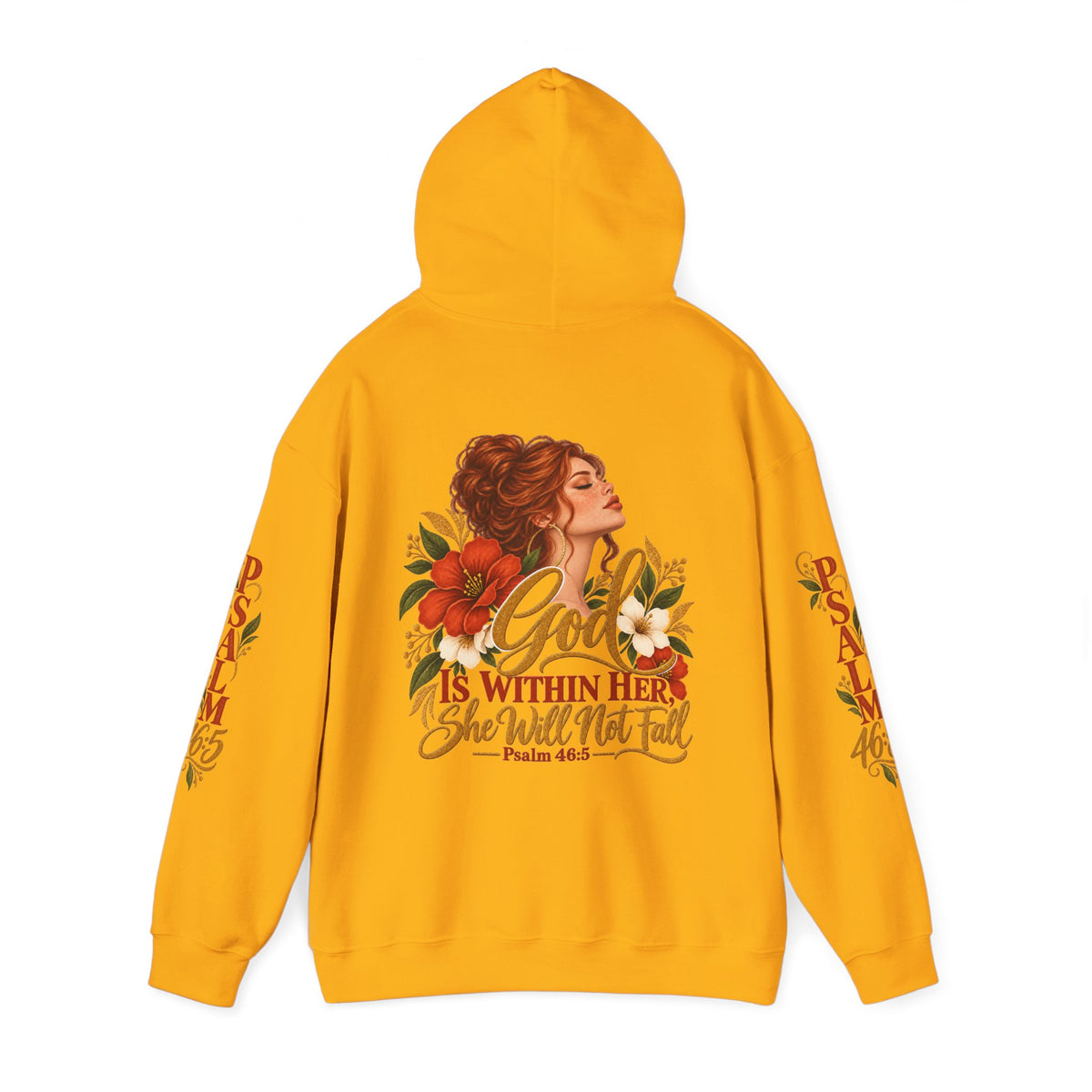 Auburn Woman Psalm 46:5 'She Will Not Fall' Hoodie – Floral Faith Women’s Pullover