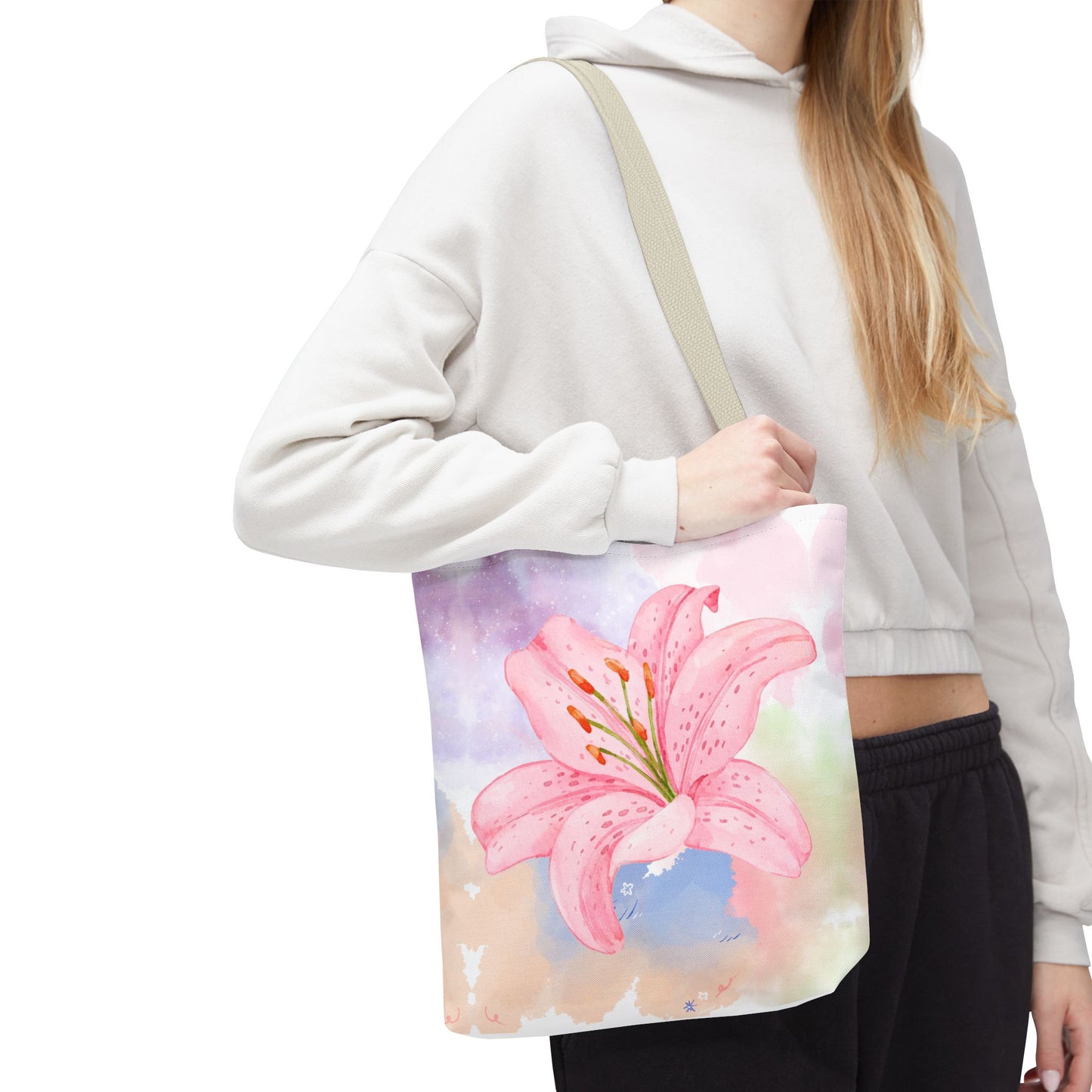 Pink Watercolor Lily Tote Bag