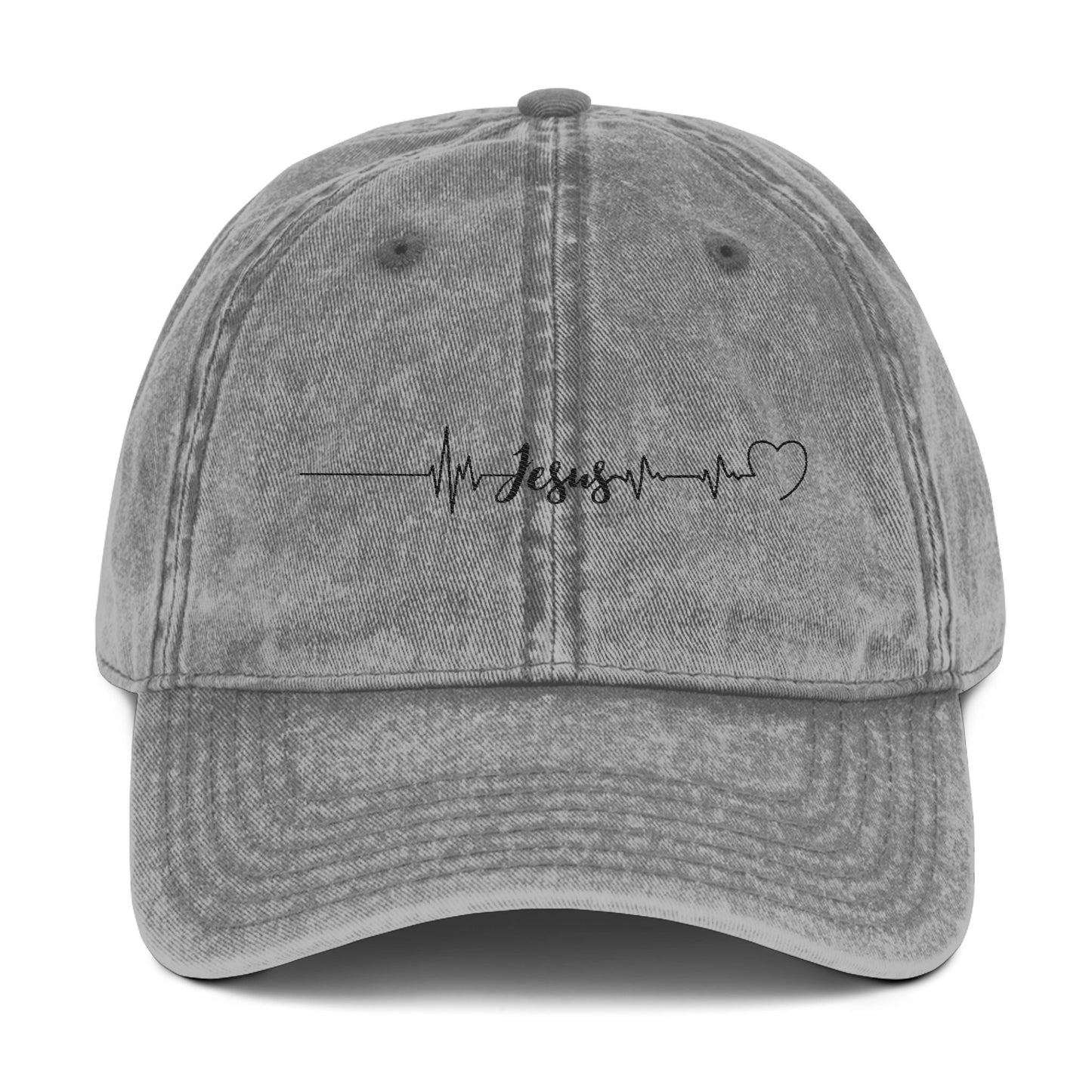 Vintage Jesus Heartbeat Cap - Embroidered Adjustable Hat for Faith Lovers