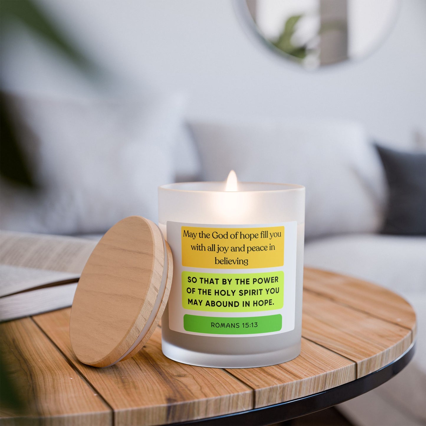 Romans 15:13 Frosted Glass Candle, 11oz