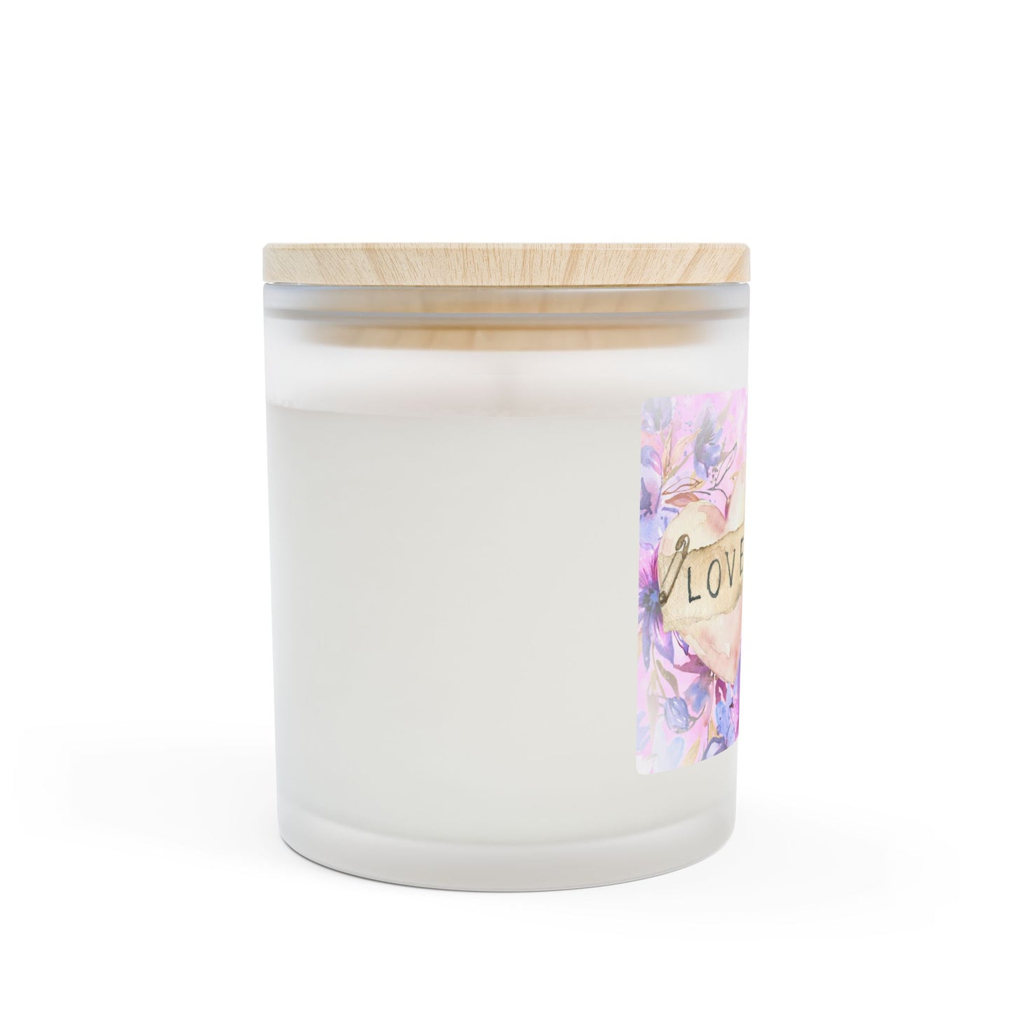 Love Affirmation with Scripture References Cinnamon Chai Candle — Frosted Glass 11oz (Biblical Affirmations, Watercolor Flowers)