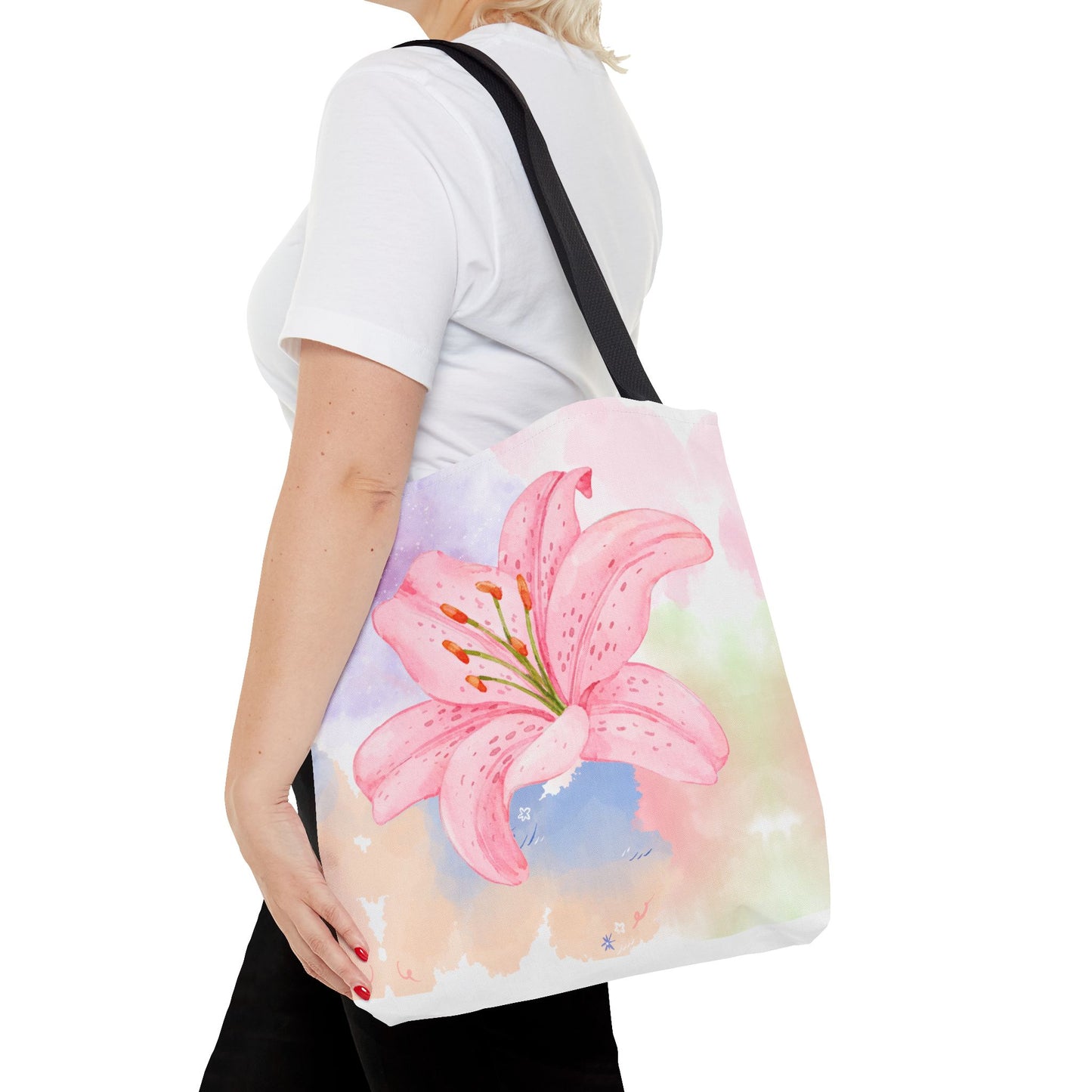 Pink Watercolor Lily Tote Bag