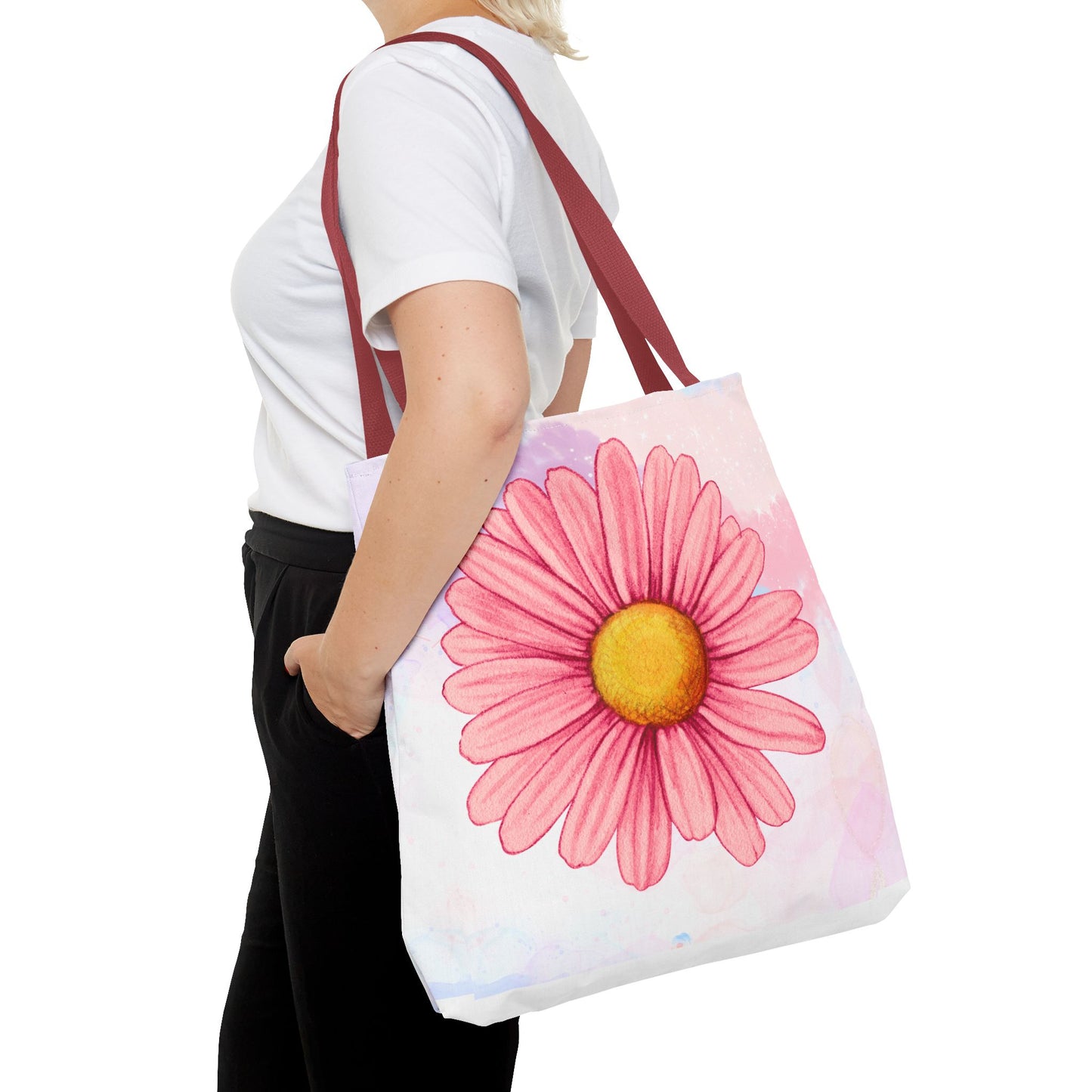 Pink Watercolor Daisy Tote Bag