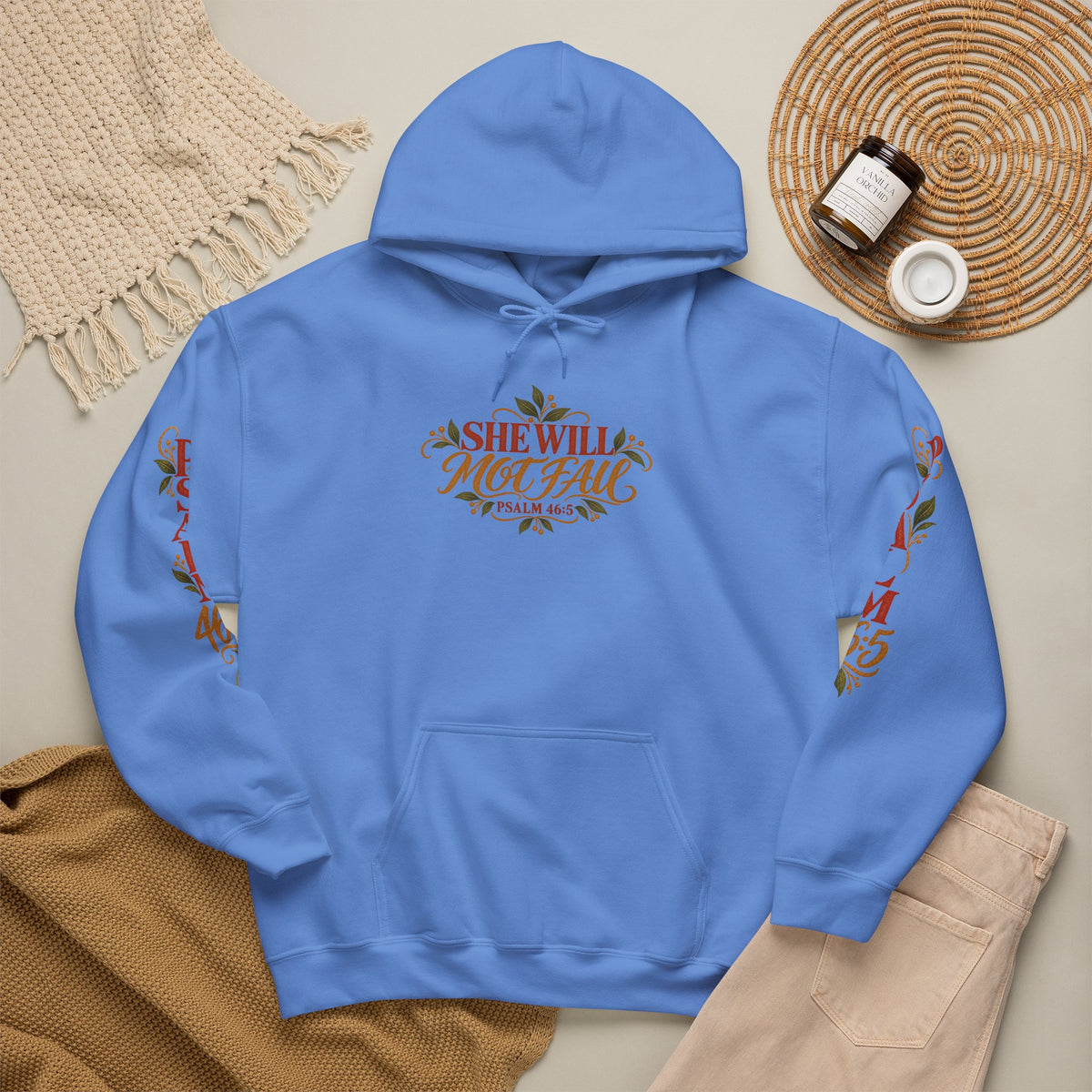 Copy of Psalm 46:5 'She Will Not Fall' Hoodie – Floral Faith Women’s Pullover